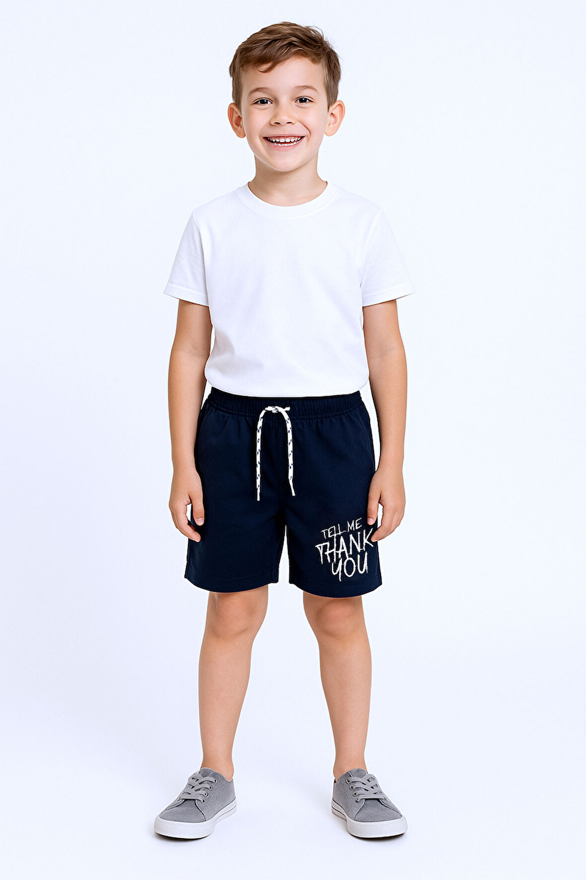 ERKEK ÇOCUK ŞORT CEPLİ DÜZ RENK YAZI BASKILI F29