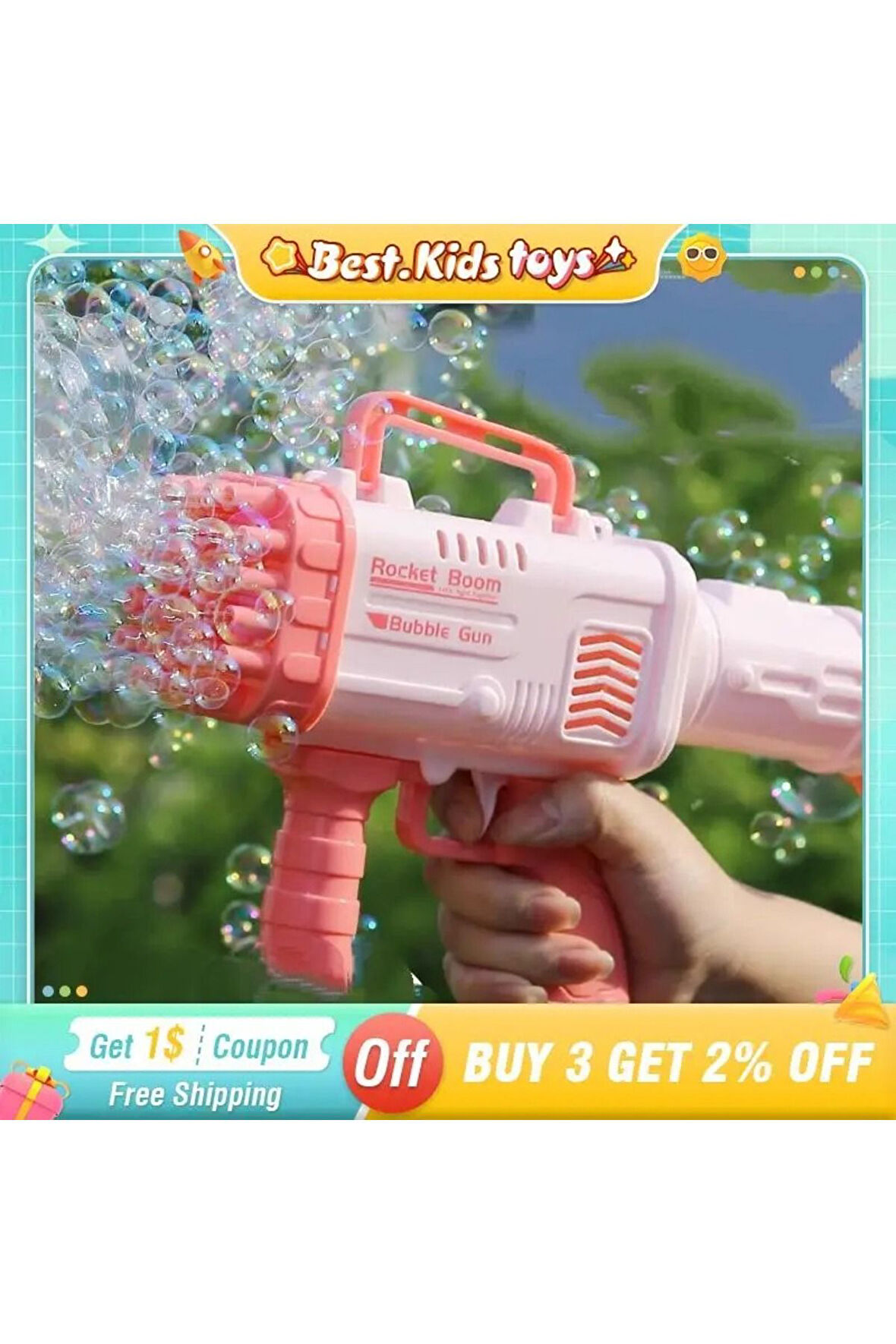 Pilli Roket Atar Köpük Tabancası 32 Delikli Bazooka Bubble Machine