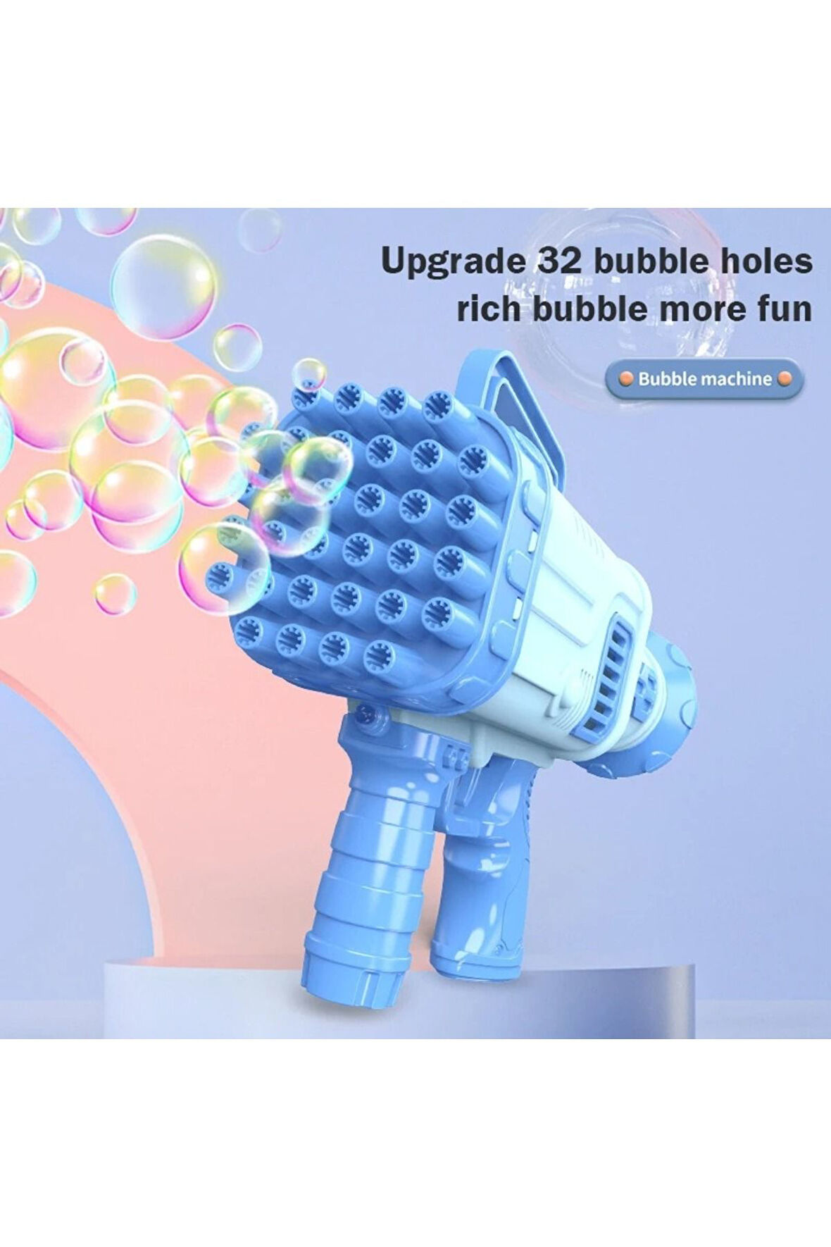 Pilli Roket Atar Köpük Tabancası 32 Delikli Bazooka Bubble Machine