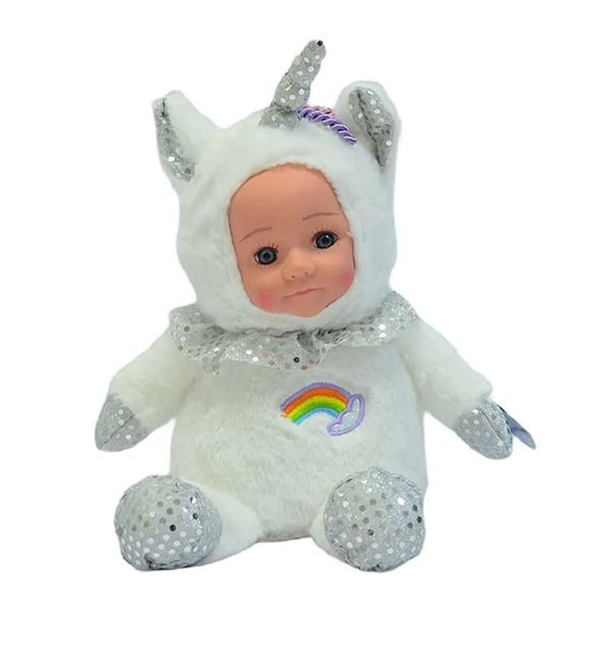 Bebek Yüzlü Sevimli Unicorn Peluş Oyuncak 35 cm Beyaz