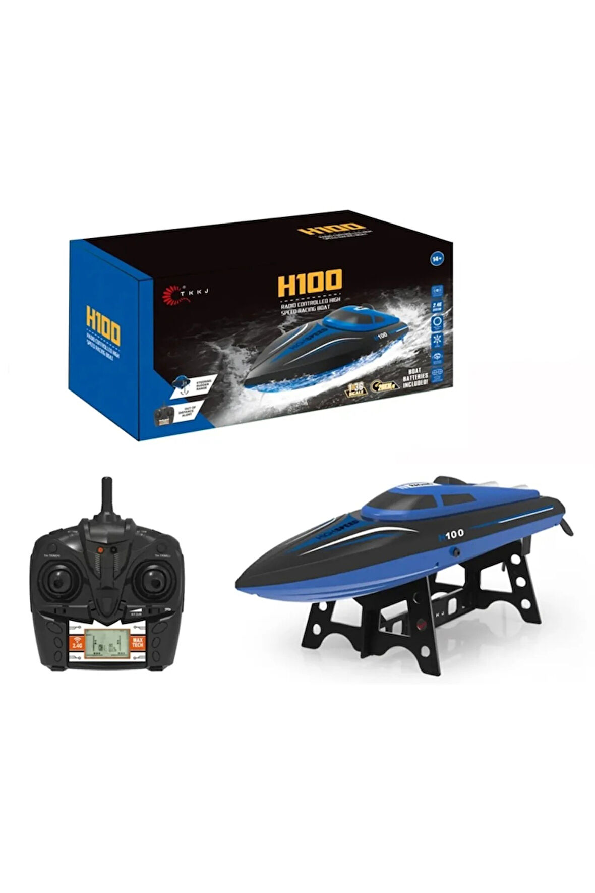 H100 RC Hız teknesi su geçirmez yüksek hızlı 35 CM Mavi RENK