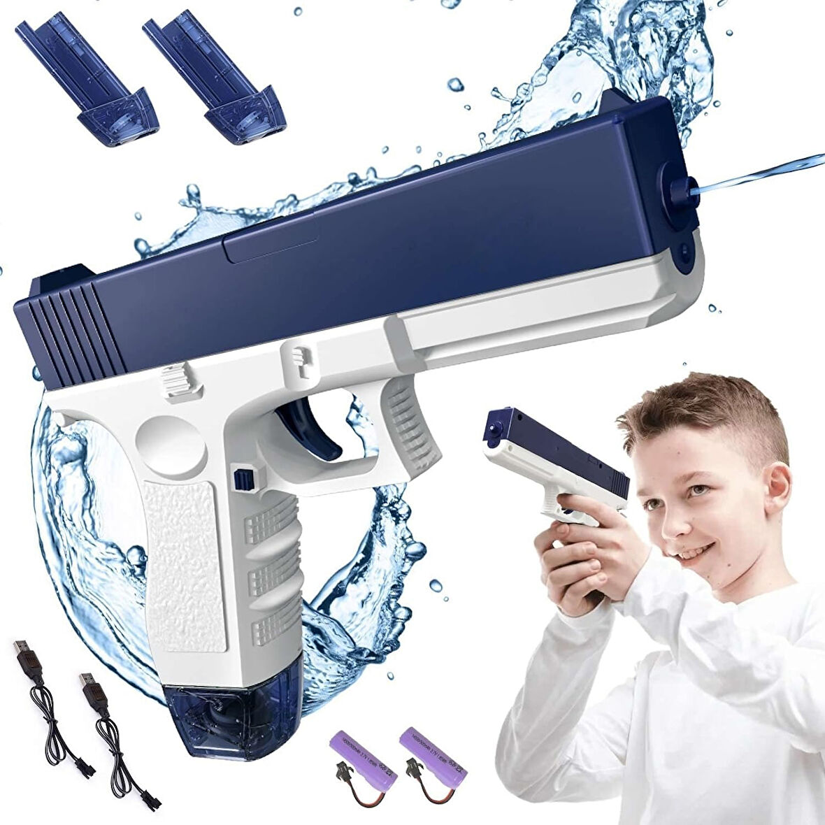 Elektrikli Otomatik Atış Yapan Çift Sarjörlü GLOCK Su Tabancası