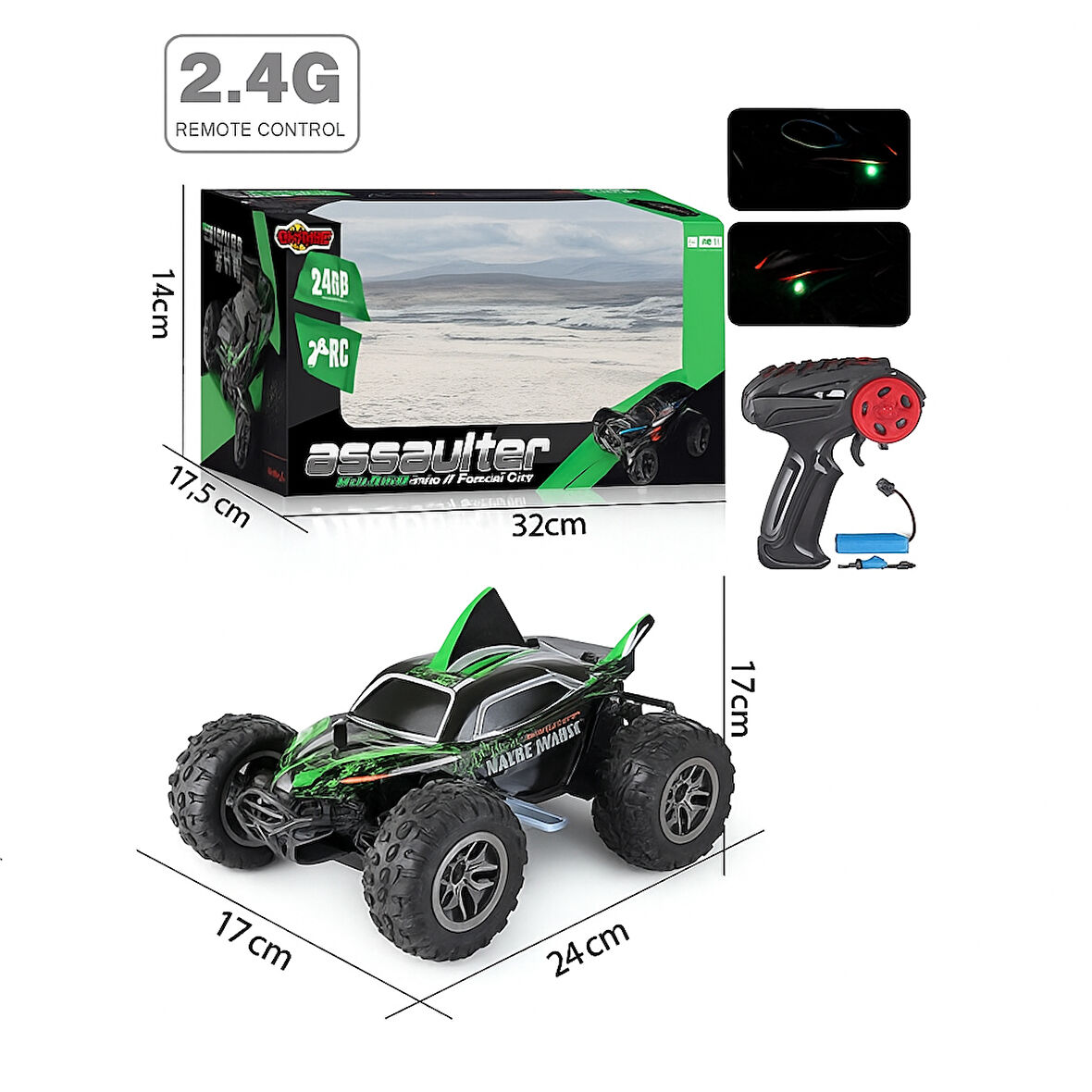 Assaulter 1:18 Yüksek Hızlı Işıklı Köpek Balığı Tasarımlı Uzaktan Kumandalı RC Araba