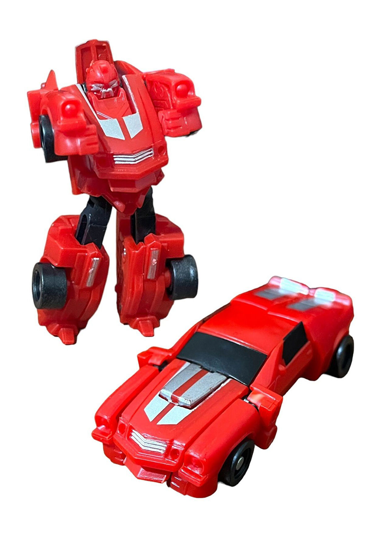 SUPER Warrior Mini Plastik Gövdeli Dönüşebilen Robot Araba 7.5 CM KIRMIZI