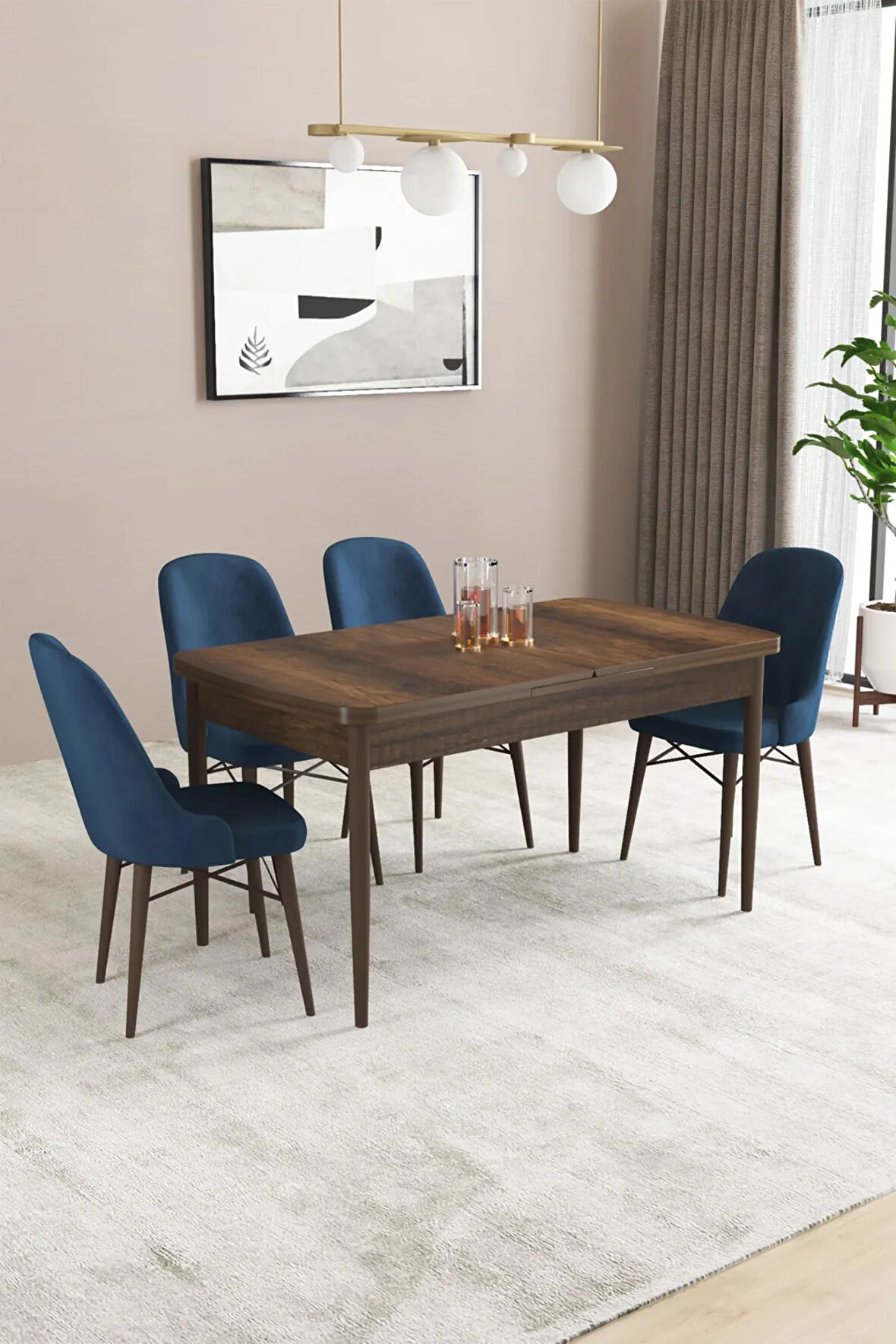 Almira Serisi, Barok 80x132 Açılabilir Mdf Mutfak Masası Takımı 4 Adet Sandalye