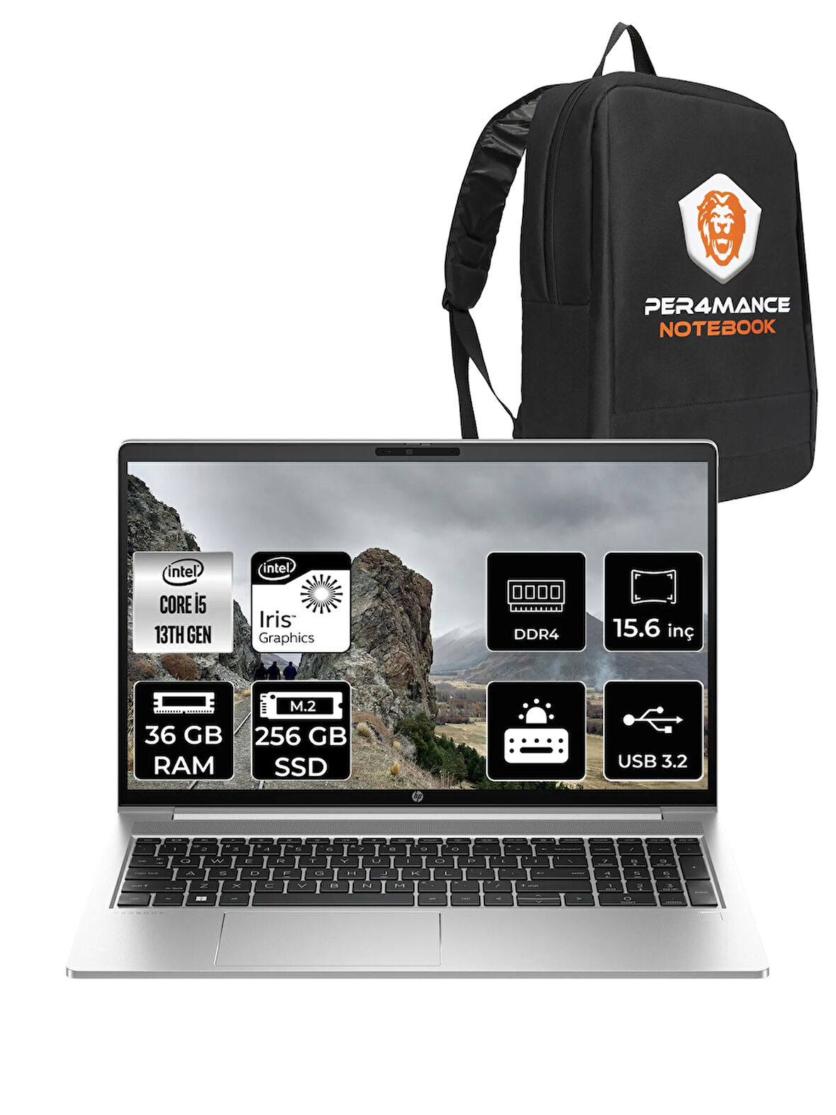 HP ProBook 450 G10 İ5 1334U 36GB RAM 256GB SSD 15.6'' FHD IPS FDOS Dizüstü Bilgisayar & PER4 ÇANTA 