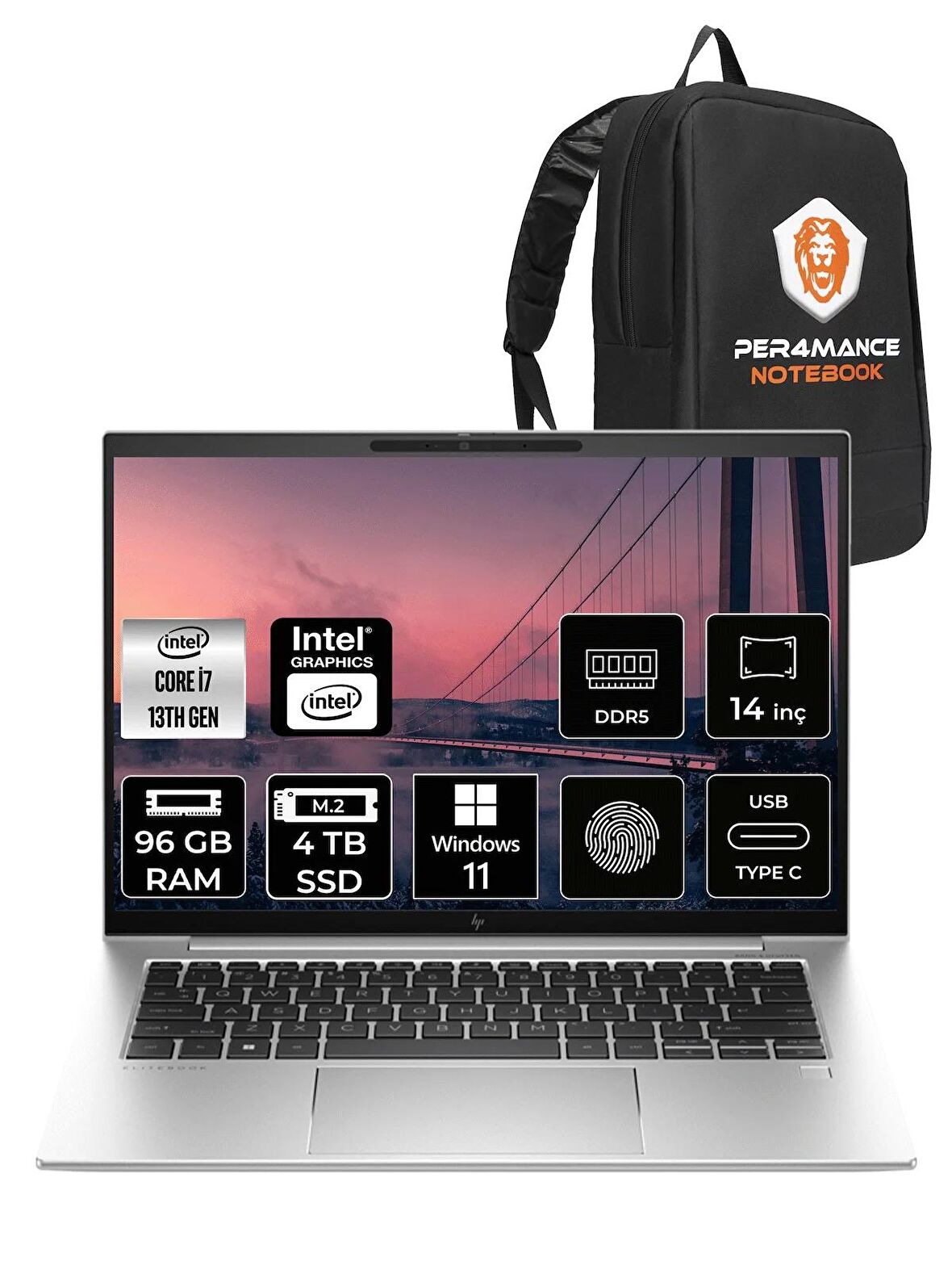 HP EliteBook 840 G10 i7-1355U 96GB RAM 4TB SSD 14'' WUXGA W11PRO 819H1EA & PER4 ÇANTA