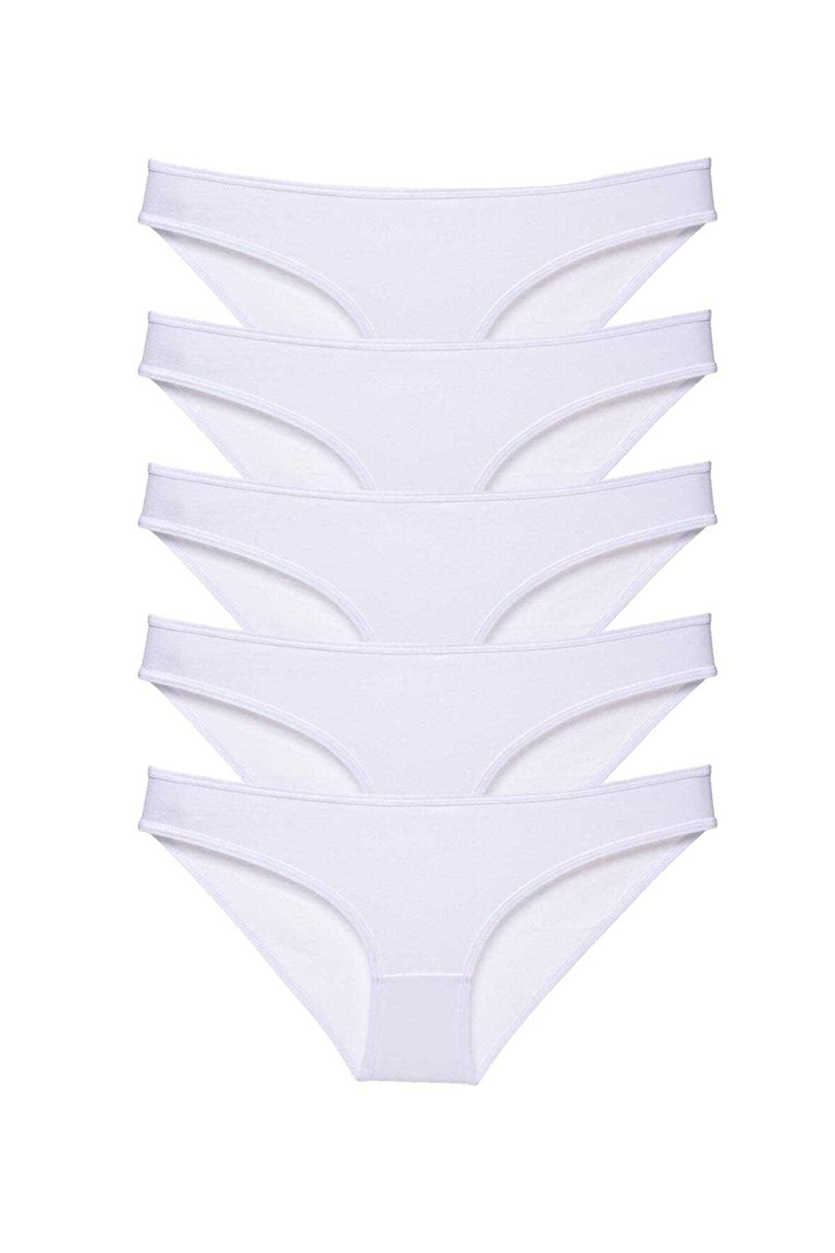 5 adet Süper Eko Set Likralı Kadın Slip Külot Beyaz