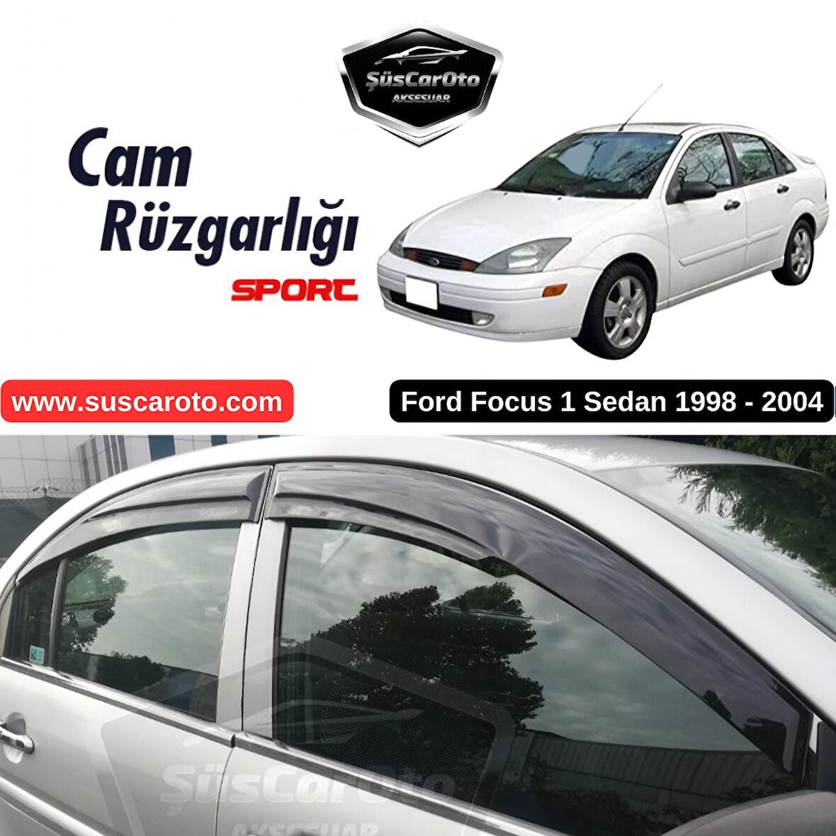 Ford Focus 1 Sedan 1998-2004 Uyumlu Mugen Cam Rüzgarlığı Seti Piano Black 4'lü İthal