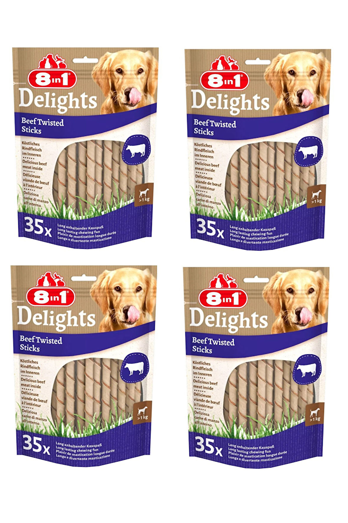 8in1 Delights Beef Twisted Sticks Biftekli Burgu Köpek Ödülü 35 Li X 4 Paket