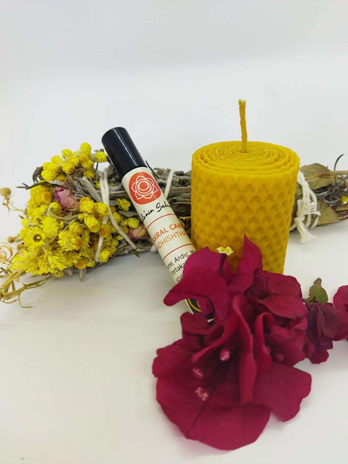 ritüel ve meditasyon seti.. sakral çakra kokusu, mum