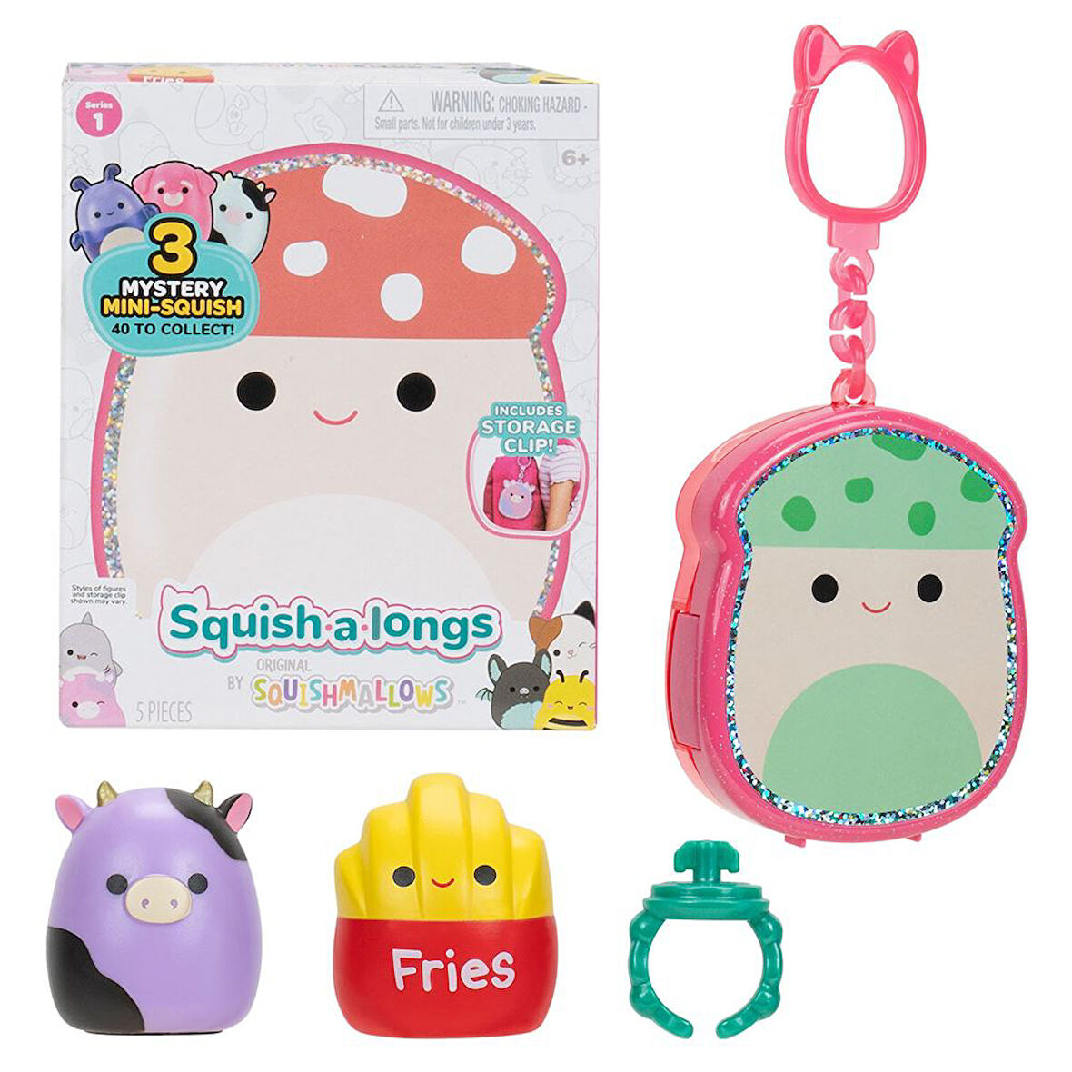 Squishmallows Squish-a-longs 3 Figür + Yüzük Çantalı Sürpriz Paket Seri 1
