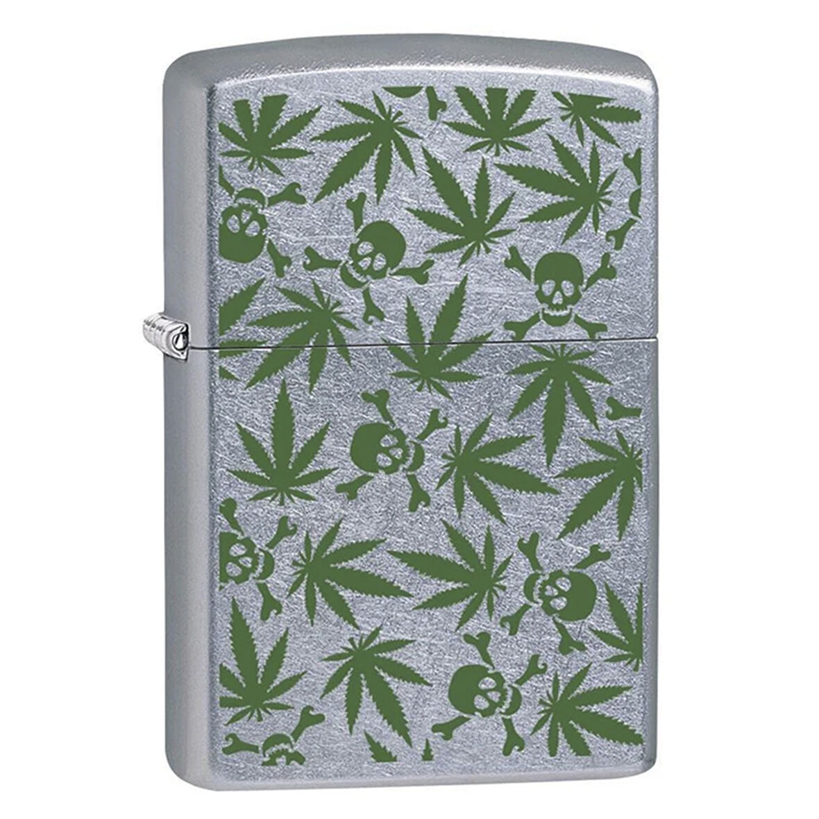 Zippo Street Chrome With Weed Leaves and Skulls Design Çakmak - 49007-00071-MODEL02