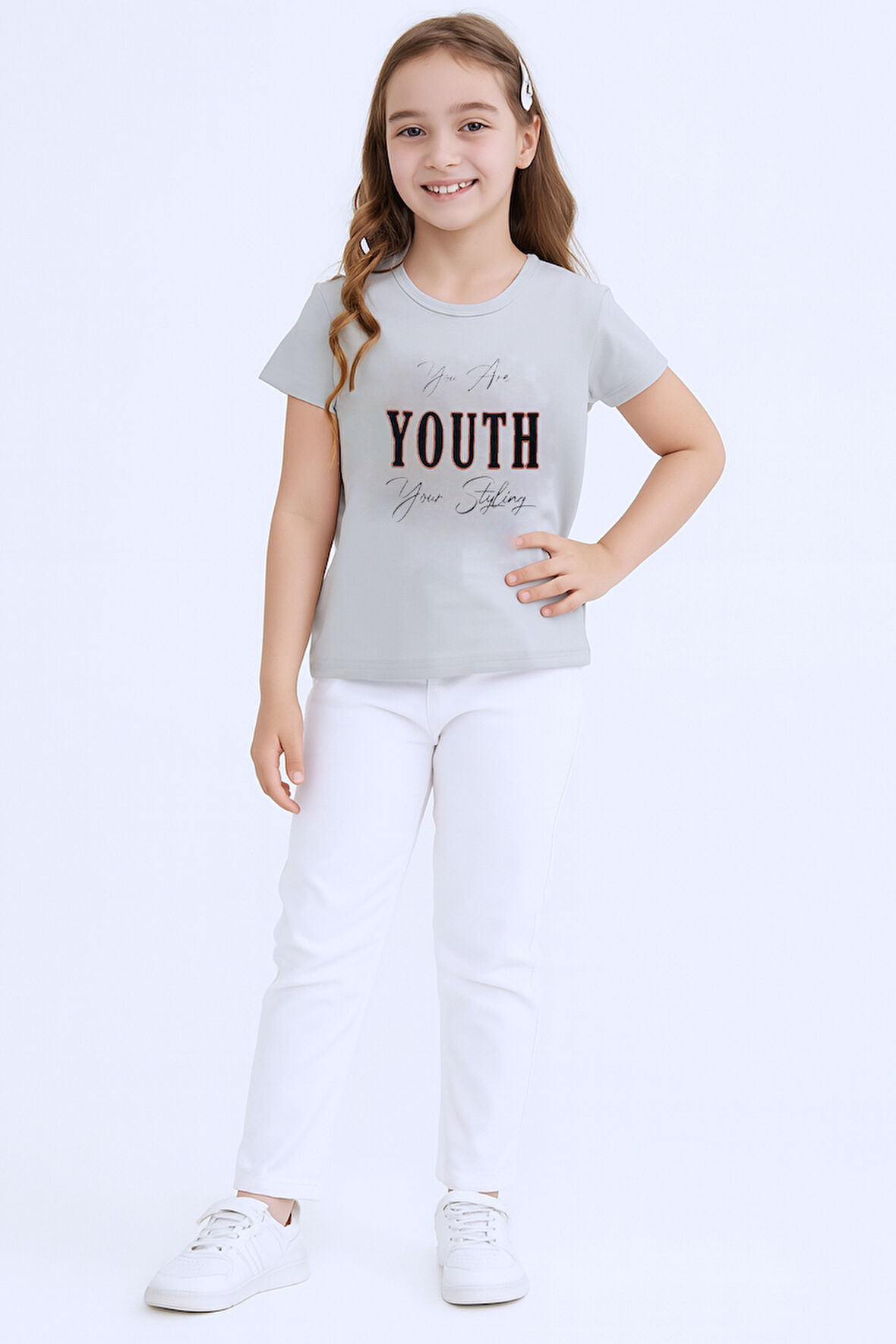 KIZ ÇOCUK TSHİRT YOUTH BASKILI BİSİKLET YAKA C39