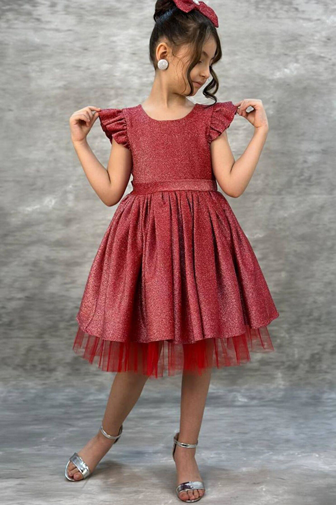 Kız Çocuk Parıldayan Nar Çiçeği  Elbise