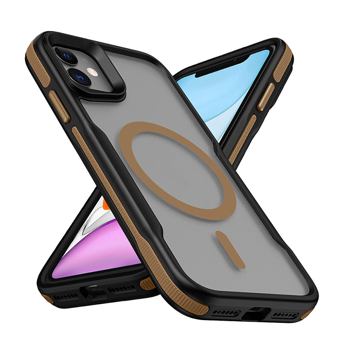 Gpack Apple iPhone 12 Kılıf Magsafeli Airbag Şeritli Renkli Kenar Lamer Kapak