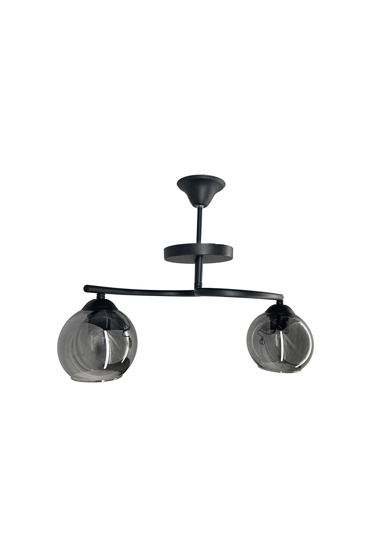 Fuji Siyah 2'li Füme Camlı Avize | Kaliteli Modern Metal Avize