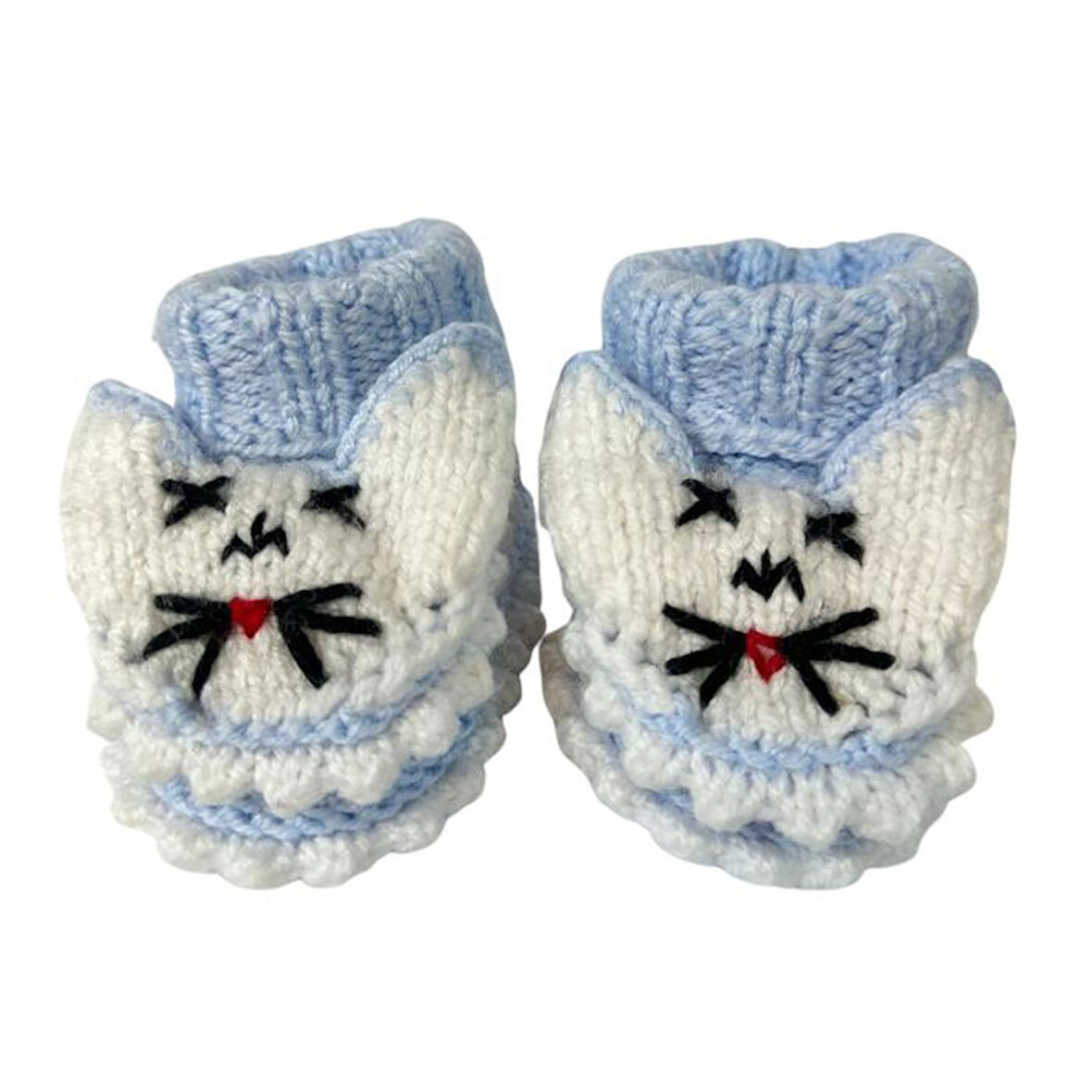 Uretti - Çiğdem 1390 6717 El Örgüsü Tavşan Desenli Mavi Bebek Patik / 12 - 24 Ay