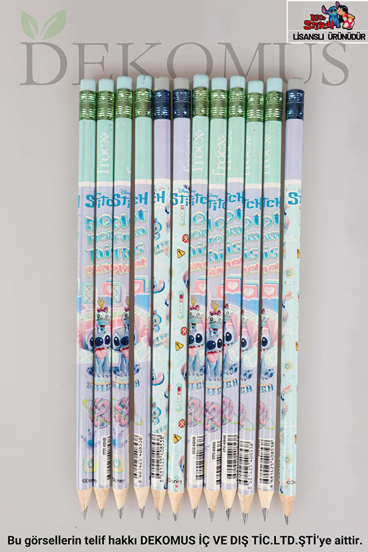 DEKOMUS İLE LİSANSLI STITCH 12 ADET SİLGİLİ KURŞUN KALEM
