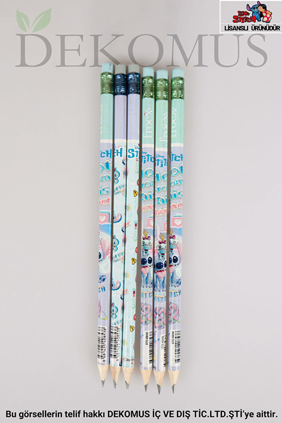 DEKOMUS İLE LİSANSLI STITCH 6 ADET SİLGİLİ KURŞUN KALEM