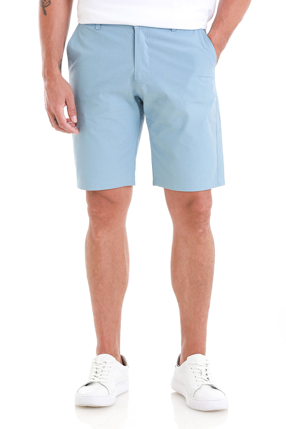 Mavi Slim Fit Düz Yandan Cepli Basic Şort | 42