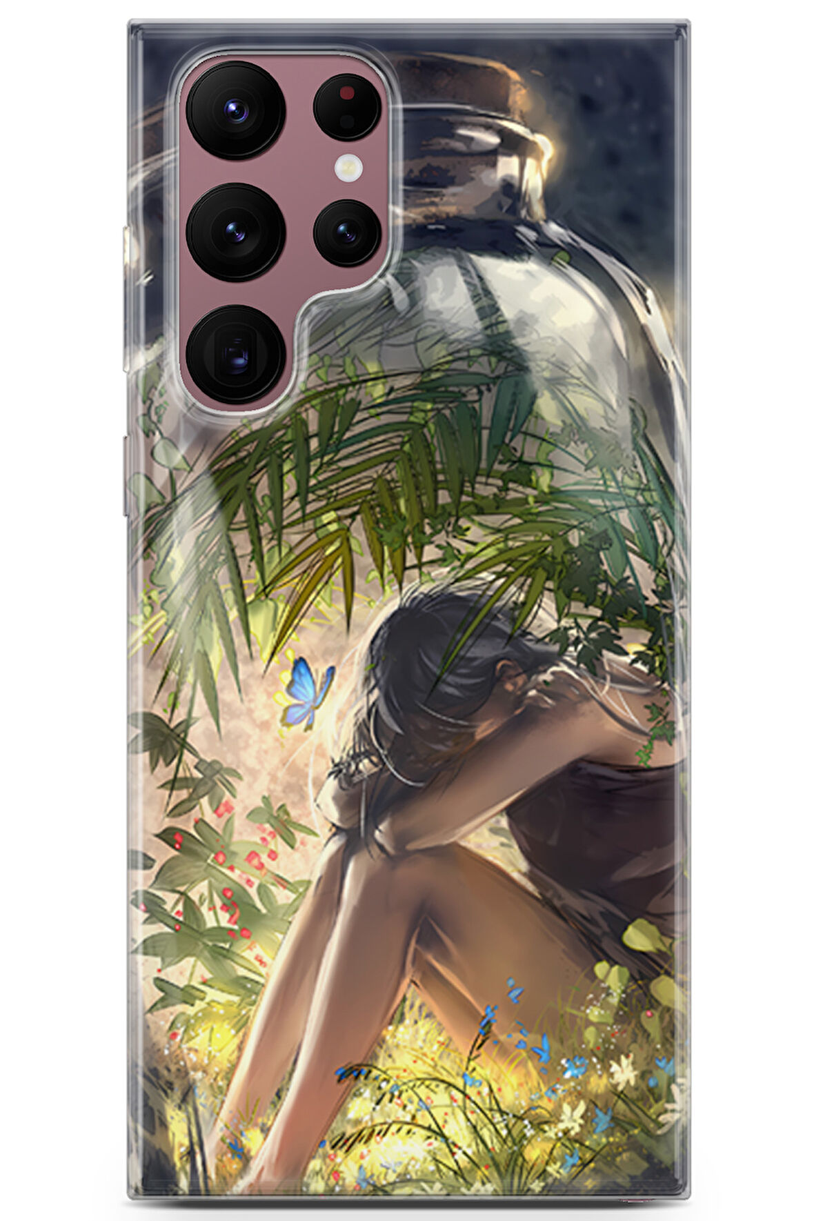 Samsung Galaxy S22 Ultra uyumlu Girls 27 Koruyucu Kılıf Kelebek ve Genç Kız