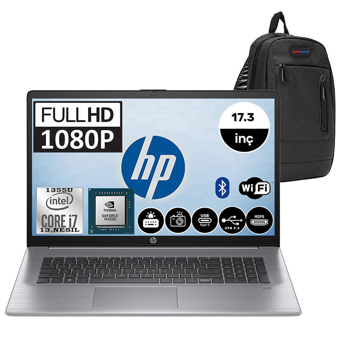 HP ProBook 470 G10 İntel Core i7 1355U 64GB 2TB SSD 2GB-MX550 17.3" Windows 11 Pro Taşınabilir Bilgisayar 8A558EAP09 + WeblegelsinÇanta