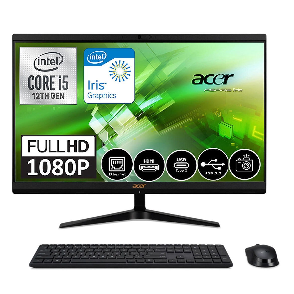 Acer Aspire C24-1700 DQBJWEMWH009 Intel Core i5-1235U 16 GB Ram 1 TB SSD Iris Xe Graphics 23.8" Full HD All in One PC