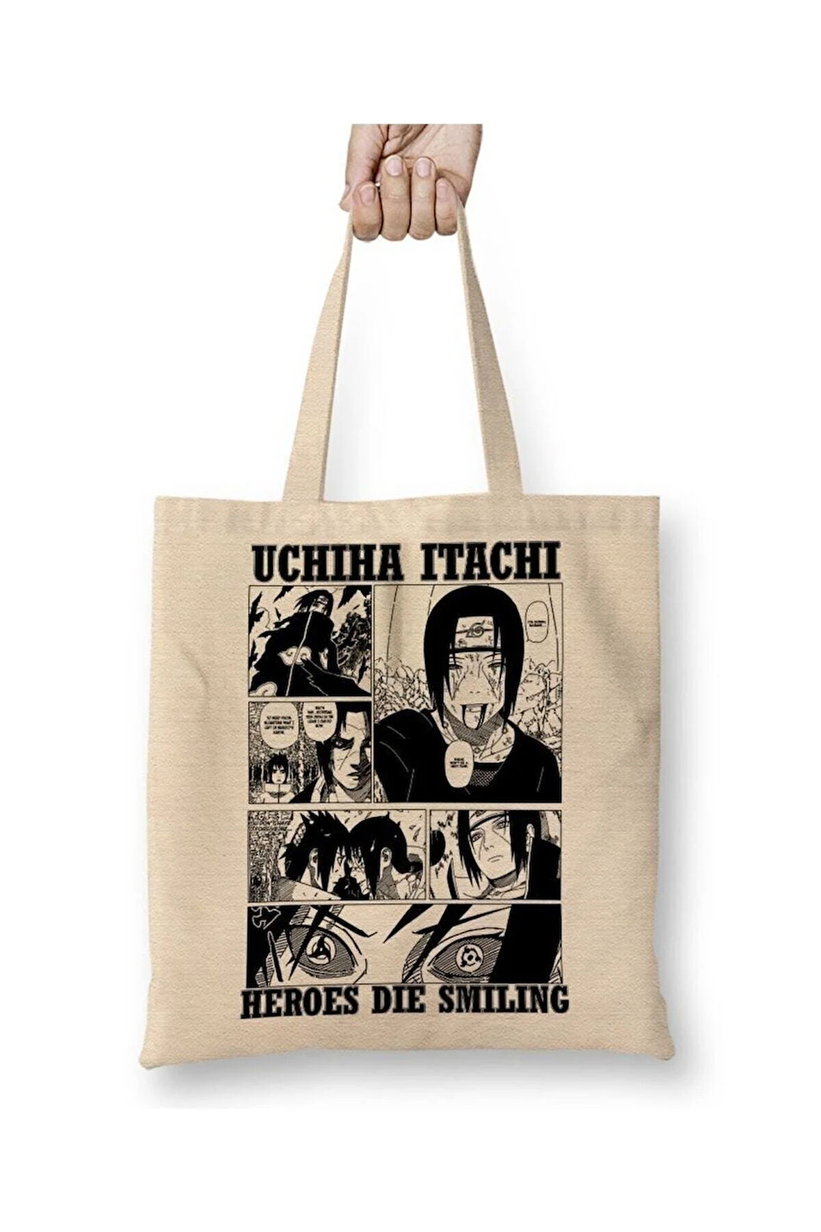 Naruto Uchiha İtachi Beyaz Bez Çanta Uzun Saplı Alışveriş Çantası Plaj Çantası