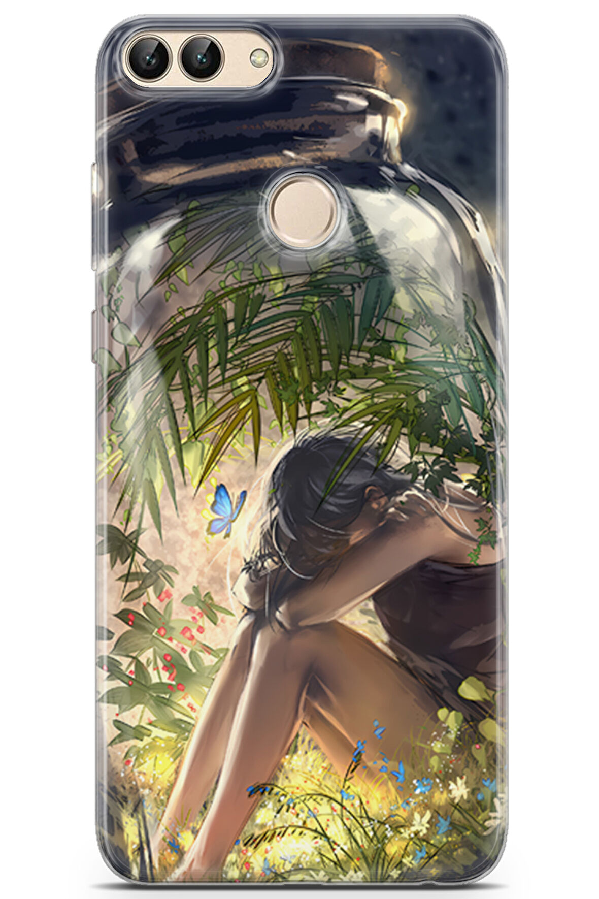 Huawei P Smart 2017 uyumlu Girls 27 HD Desenli Kelebek ve Genç Kız