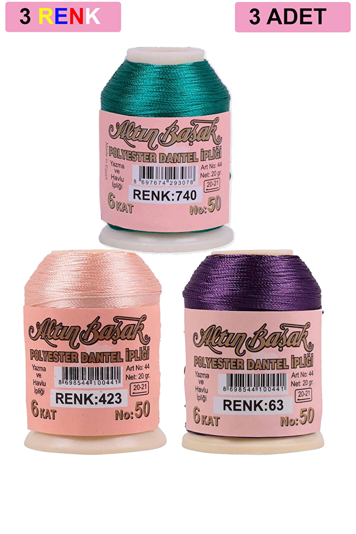 3 Adet Altınbaşak Oya ve Dantel İpi 20 gr - Royaleks - No: 423 - 063 - 740