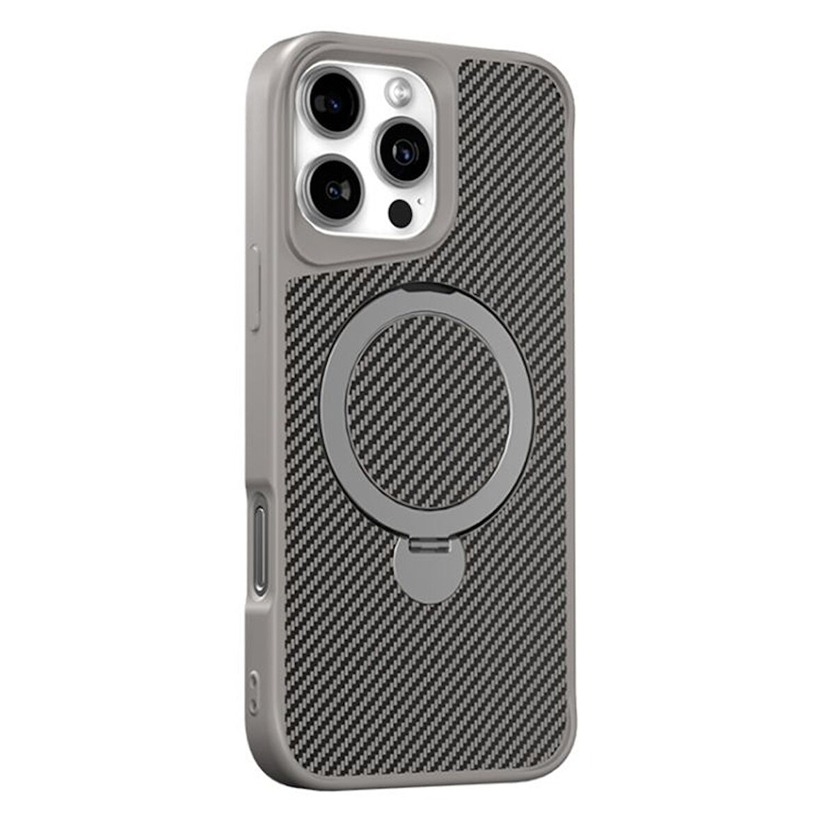 Gpack Apple iPhone 16 Pro Max Kılıf Karbon Fiber Magsafeli Standlı Alp Kapak