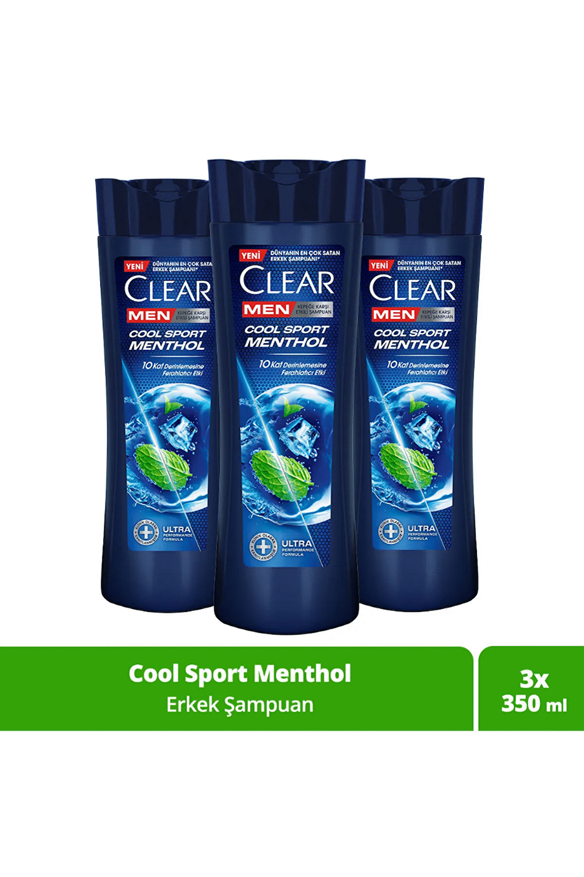 Clear Men Kepeğe Karşı Etkili Şampuan Cool Sport Menthol Ferahlatıcı Mentol Etkisi 350 Ml X3 Adet