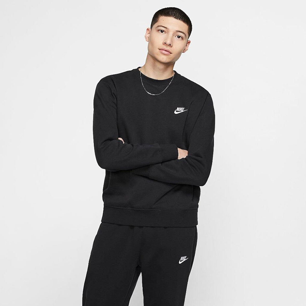 Sportswear Club Fleece Crew Erkek Siyah Sweatshirt