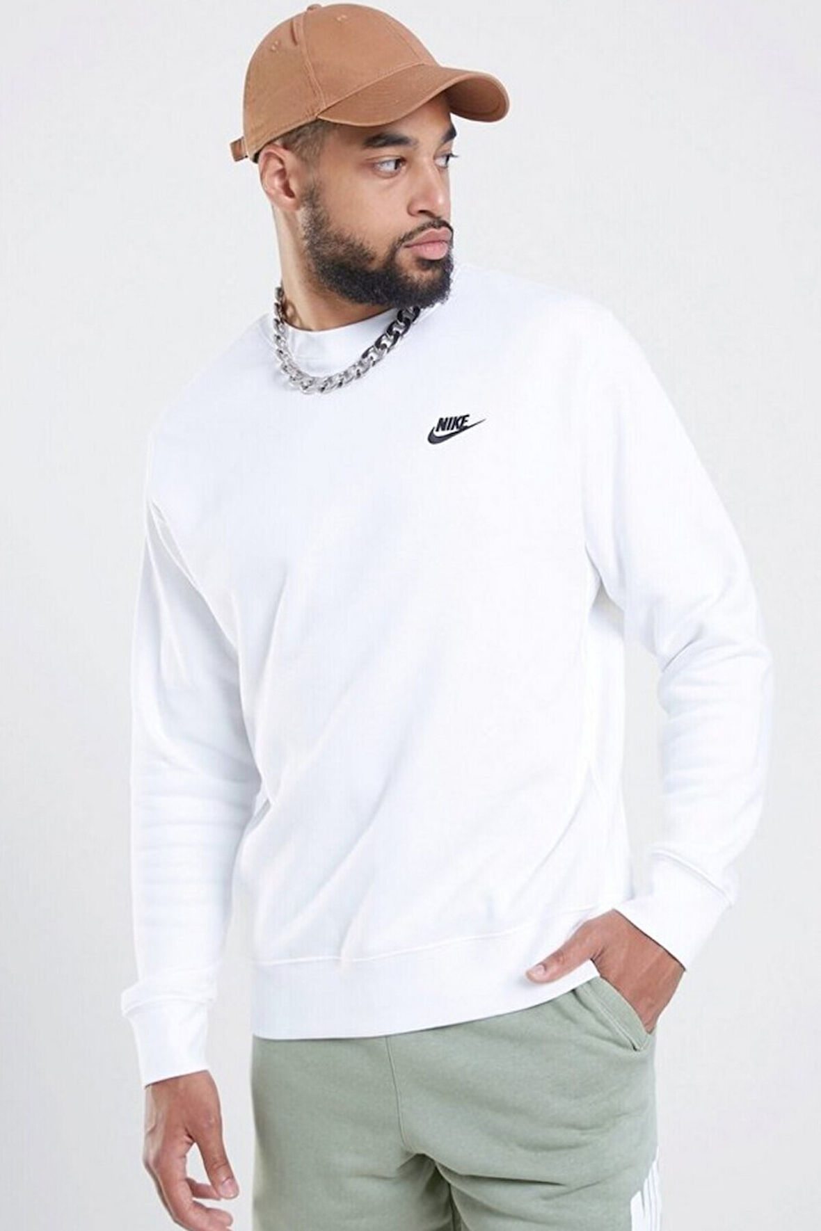 Nike Sportswear Club Crew Standart Kesim Beyaz Erkek Sweatshrit