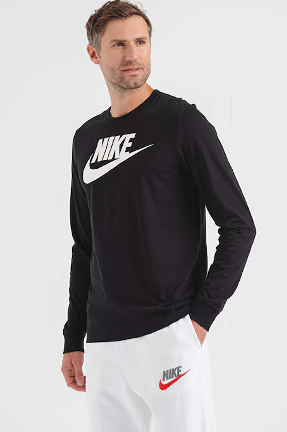 Nike Sportswear Clup Icon Futura Erkek Siyah Pamuklu Kumaş Uzun Kollu T-Shirt