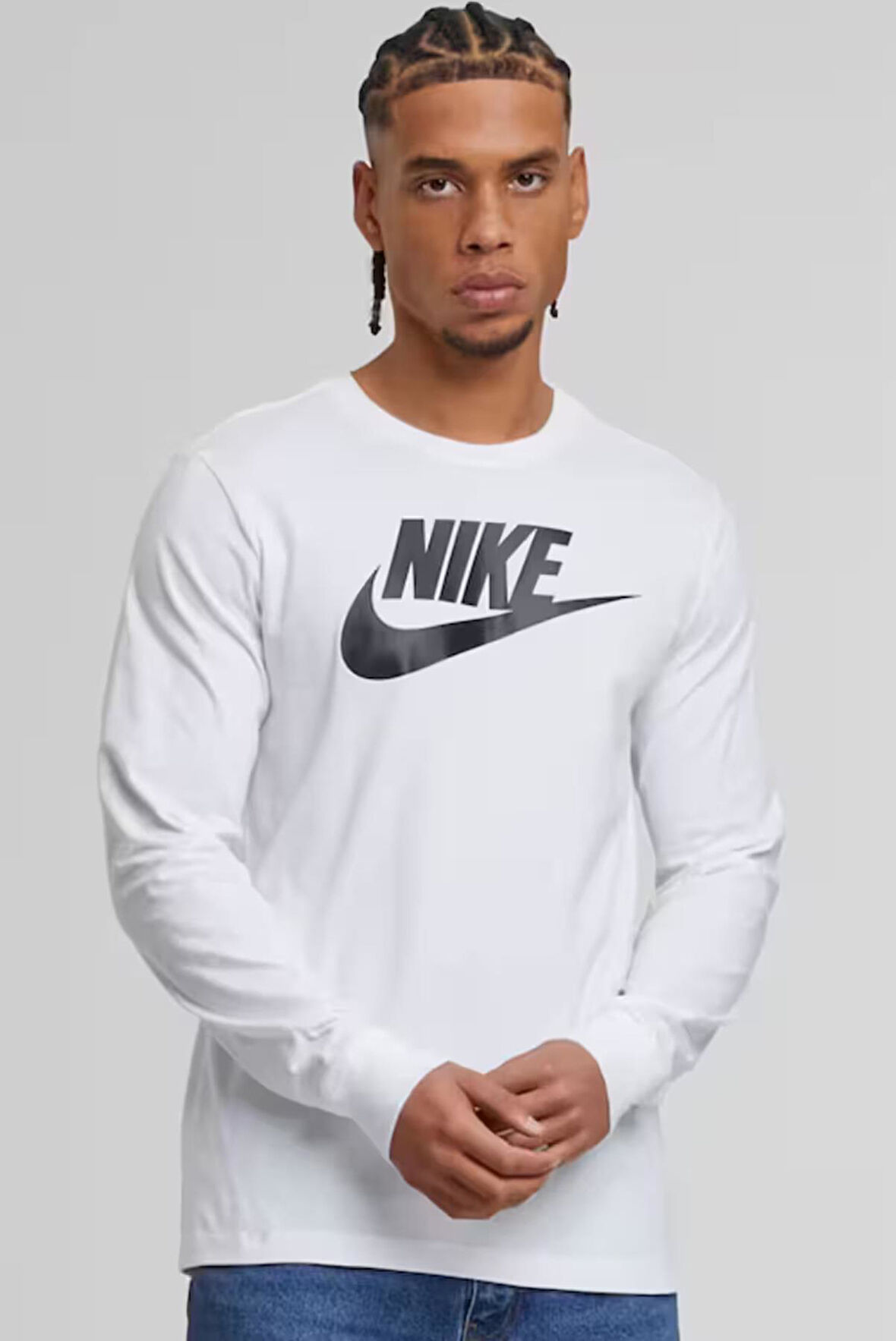 Nike Sportswear Clup Icon Futura Erkek Beyaz Pamuklu Kumaş Uzun Kollu T-Shirt