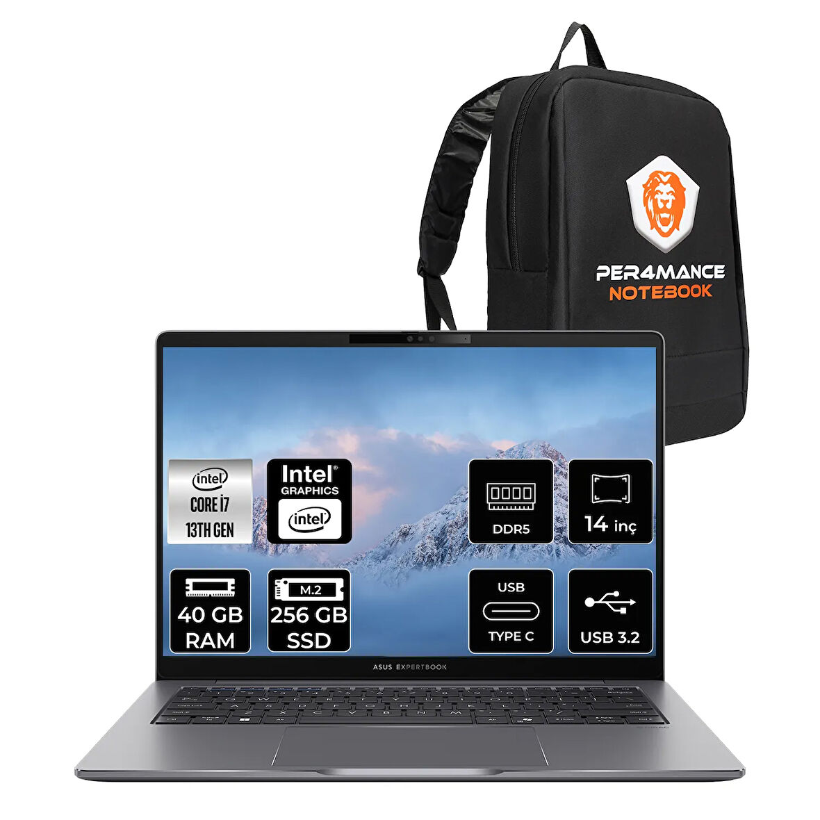 Asus Expertbook P3 i7 13620H 40GB DDR5 256GB SSD 14" WUXGA FDOS P3405CVA Dizüstü Bilgisayar & ÇANTA