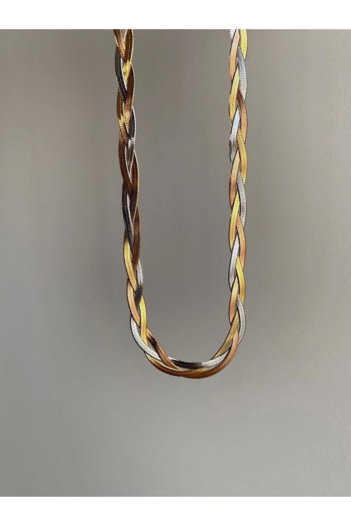 Çelik 3 Renk Italyan Saç Örgü Kolye -kararma Yapmaz-