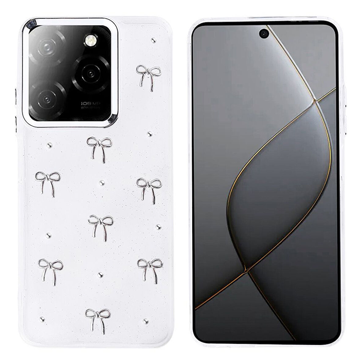 Gpack İnfinix Hot 40 uyumlu Kılıf Kenarlar Airbagli Simli Şeffaf Kutup Kapak