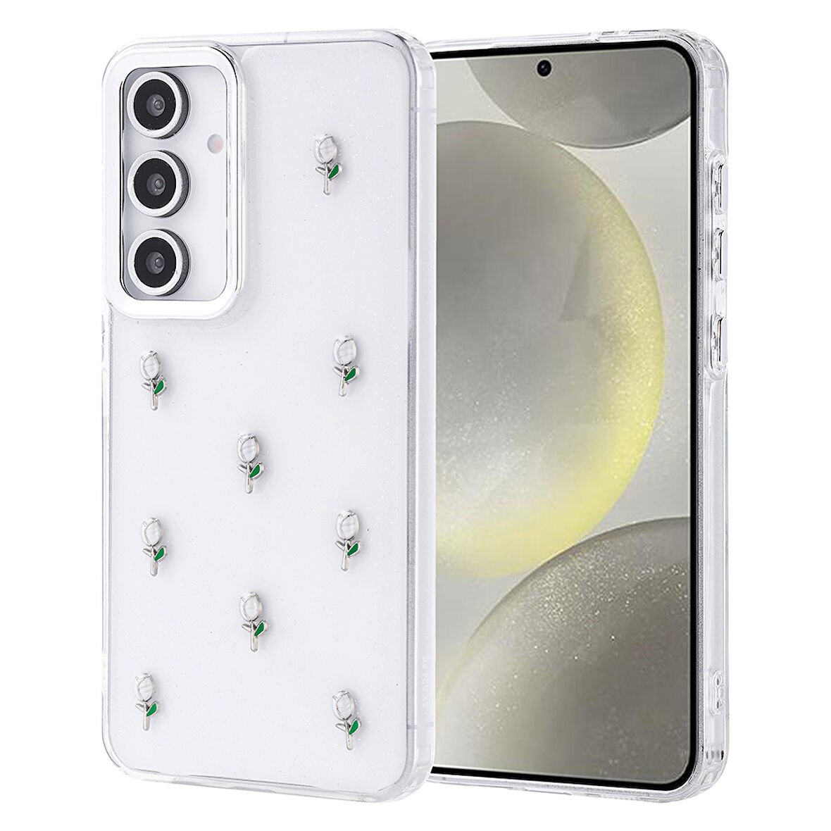 Gpack Samsung Galaxy S24 FE uyumlu Kılıf Kenarlar Airbagli Simli Şeffaf Kutup Kapak