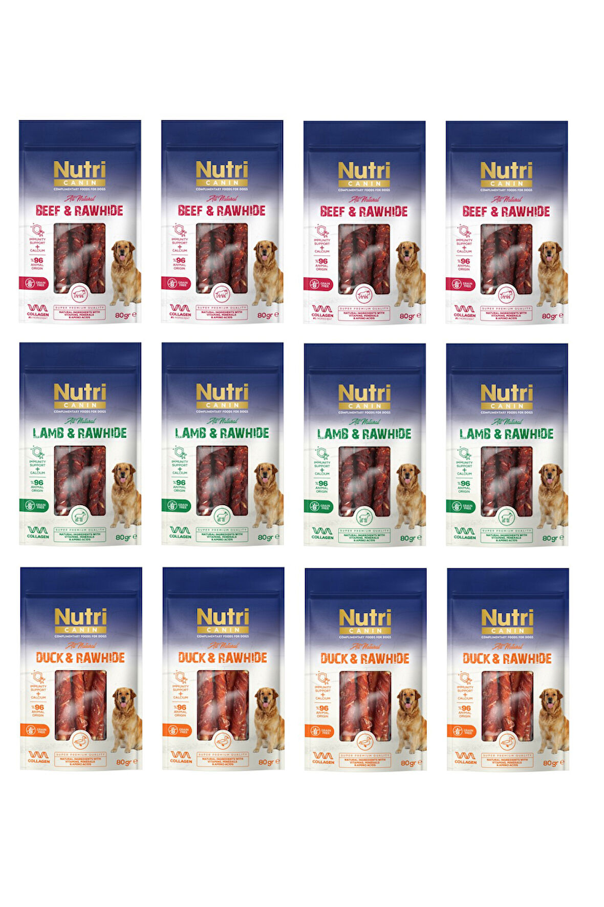 Nutri Canin Rawhide 3 Çeşit Karma Köpek Ödülü 80 Gr. X 12 Adet