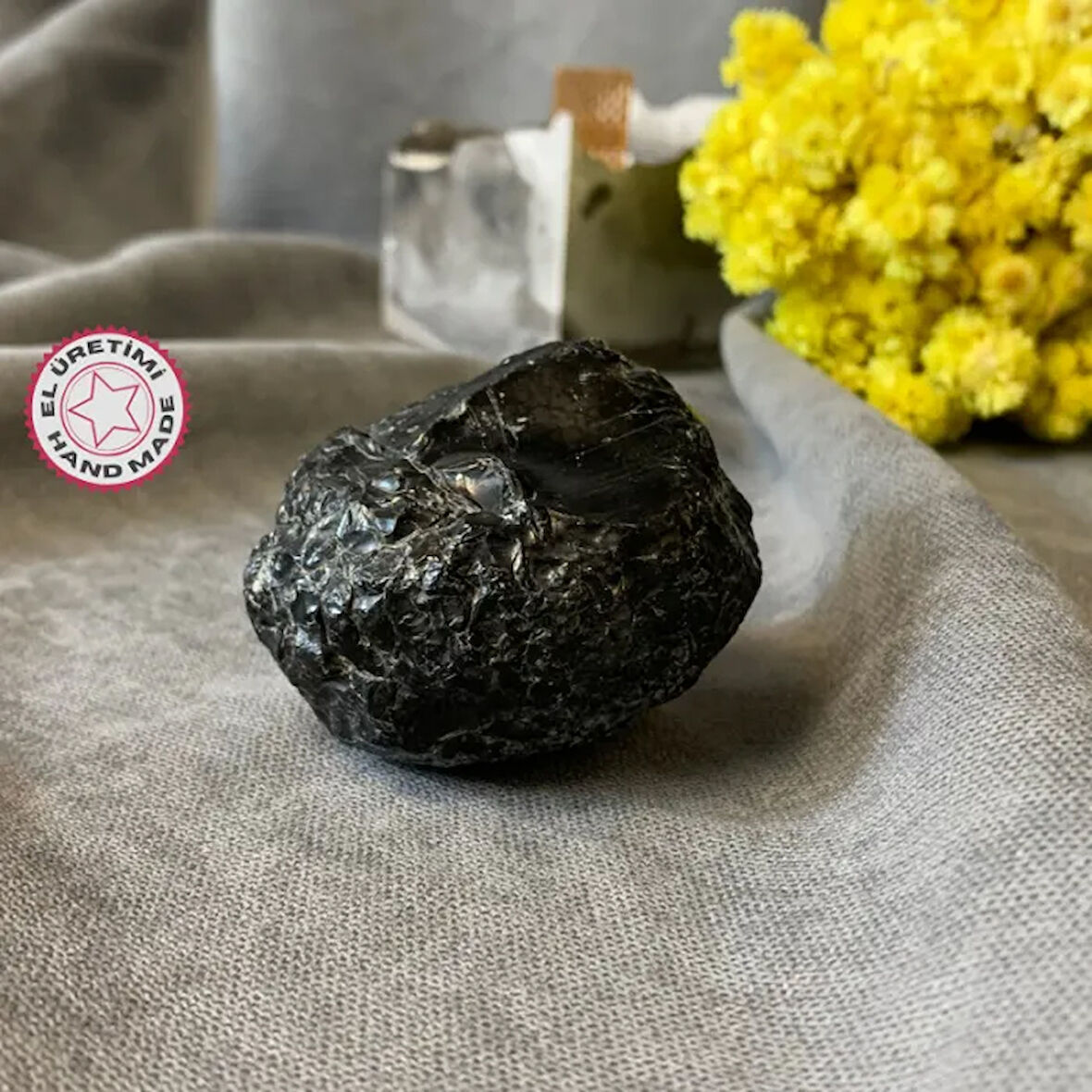 Uretti - Saime 7243 - Doğal Obsidyen Enerji Taşı -  Siyah