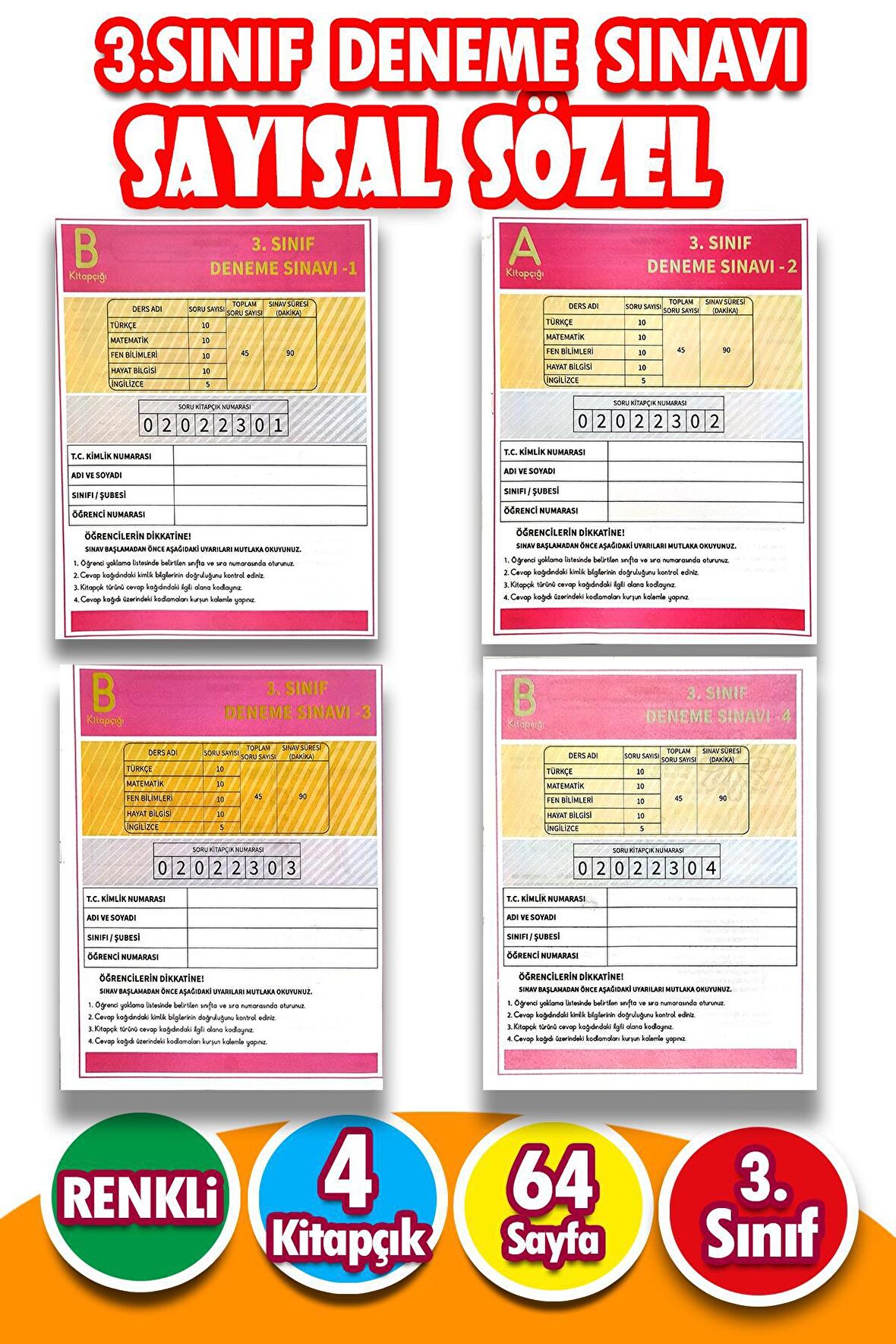3.Sınıf Deneme Sınavı - 4 Kitapcık 