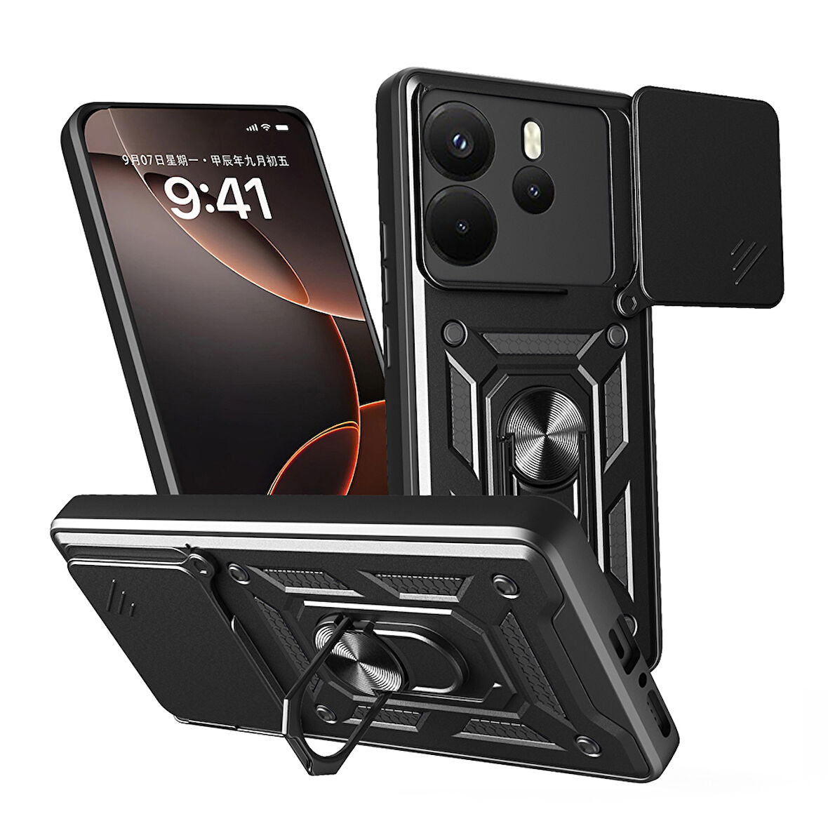 Gpack Xiaomi Redmi Note 14 uyumlu Kılıf Pars Sürgülü Kamera Korumalı Yüzüklü Sert Silikon