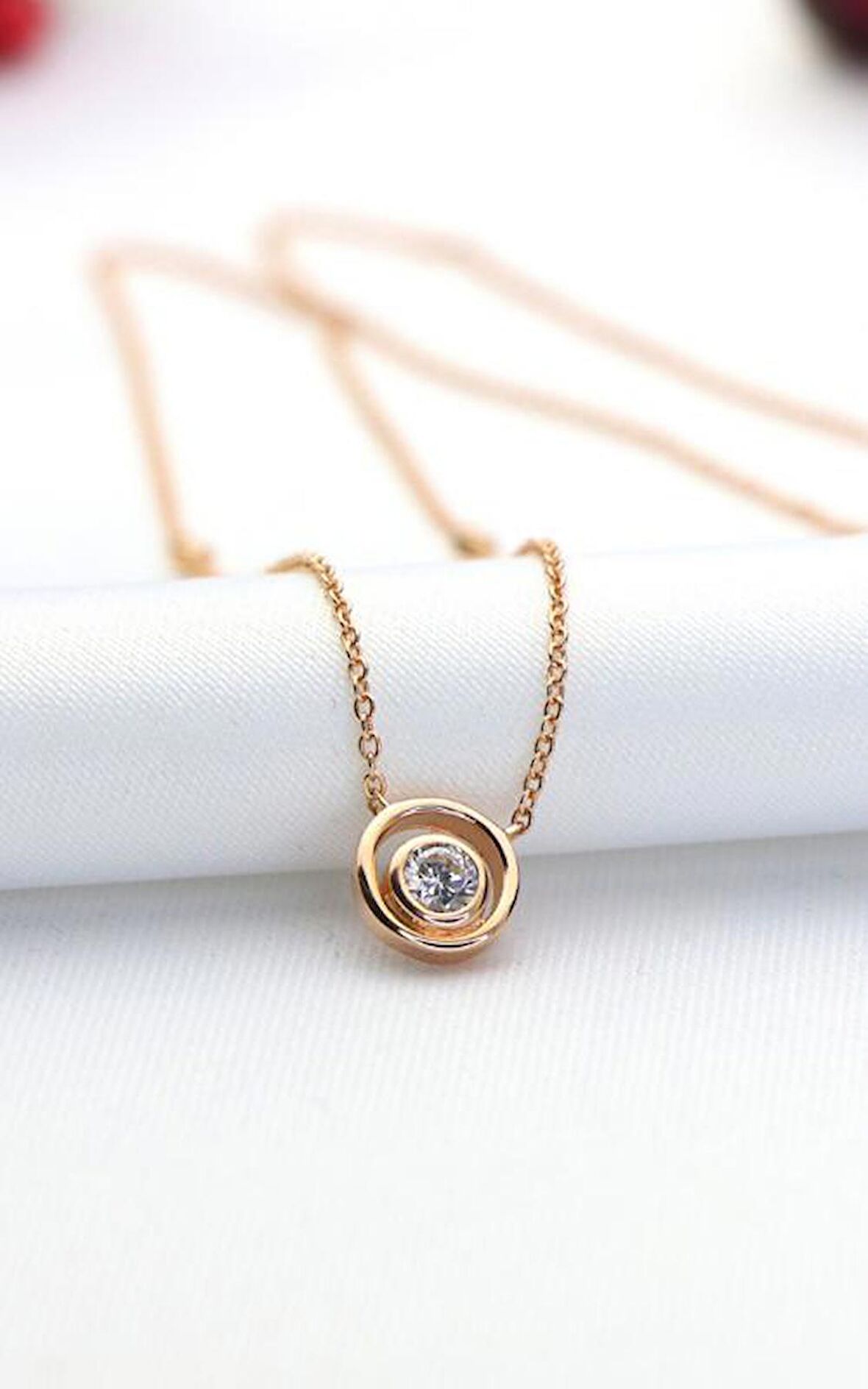 Halkalı Rose Gold Minimal Gümüş Kolye