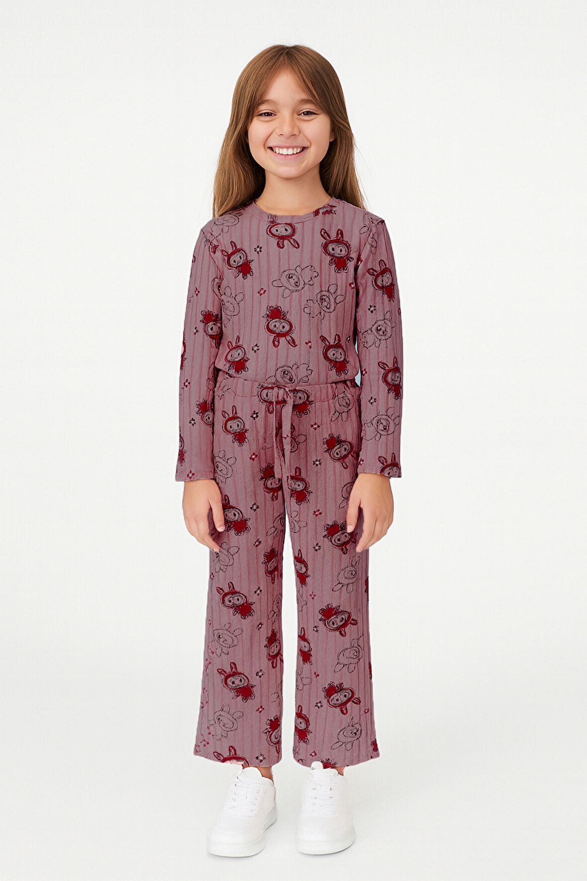 KIZ ÇOCUK PİJAMA ALTI BELİ LASTİKLİ TAVŞAN BASKILI