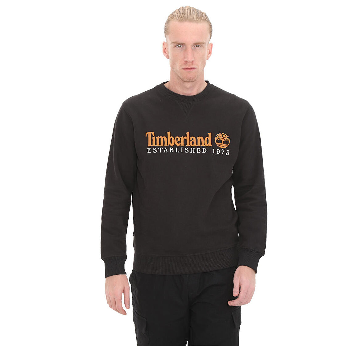 B0A65DD0011-R Timberland Embroidery Logo Brush Back Crew Neck Erkek Sweatshirt Siyah