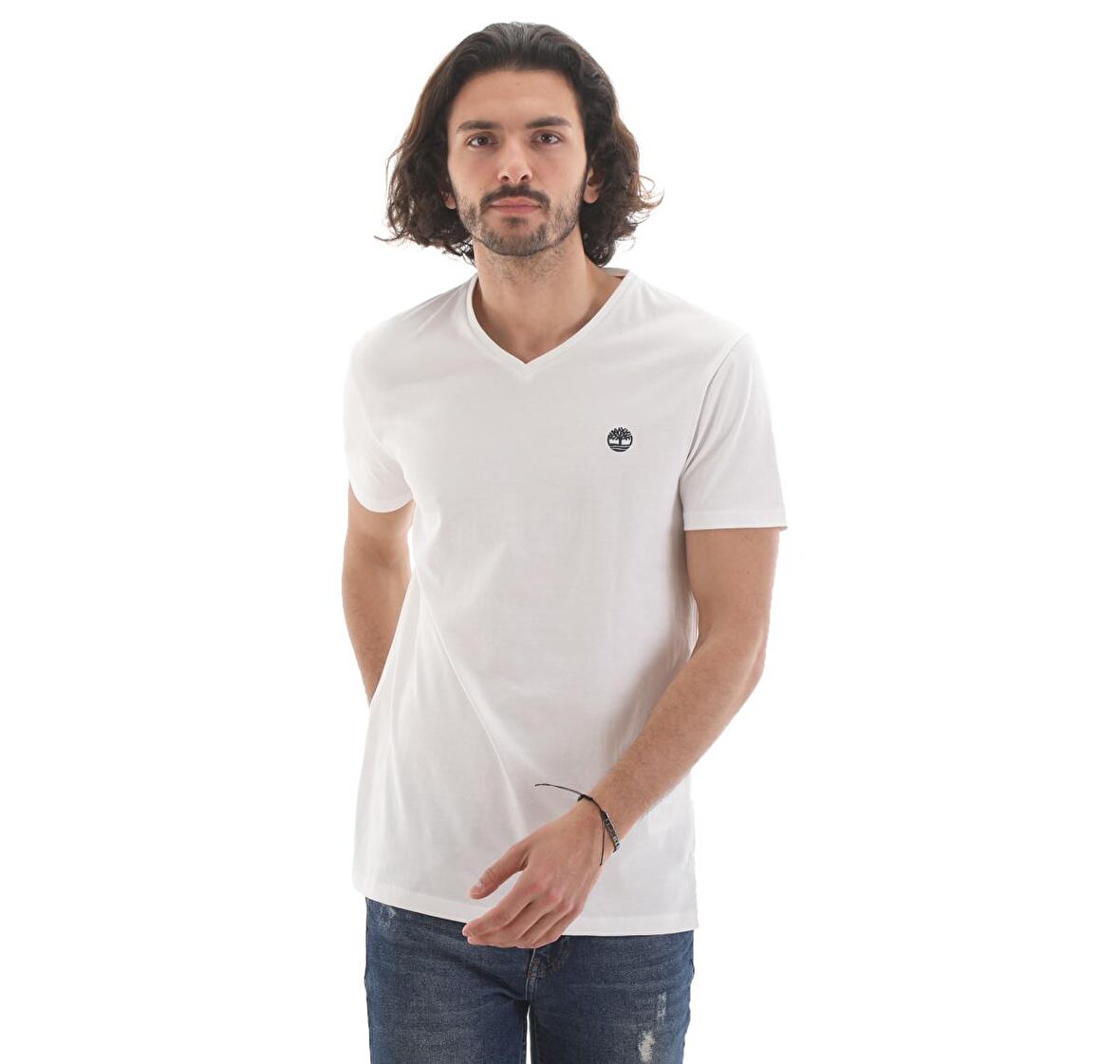 B0A2BPT1001-R Timberland Ss Dun-Riv V Neck T Erkek T-Shirt Beyaz