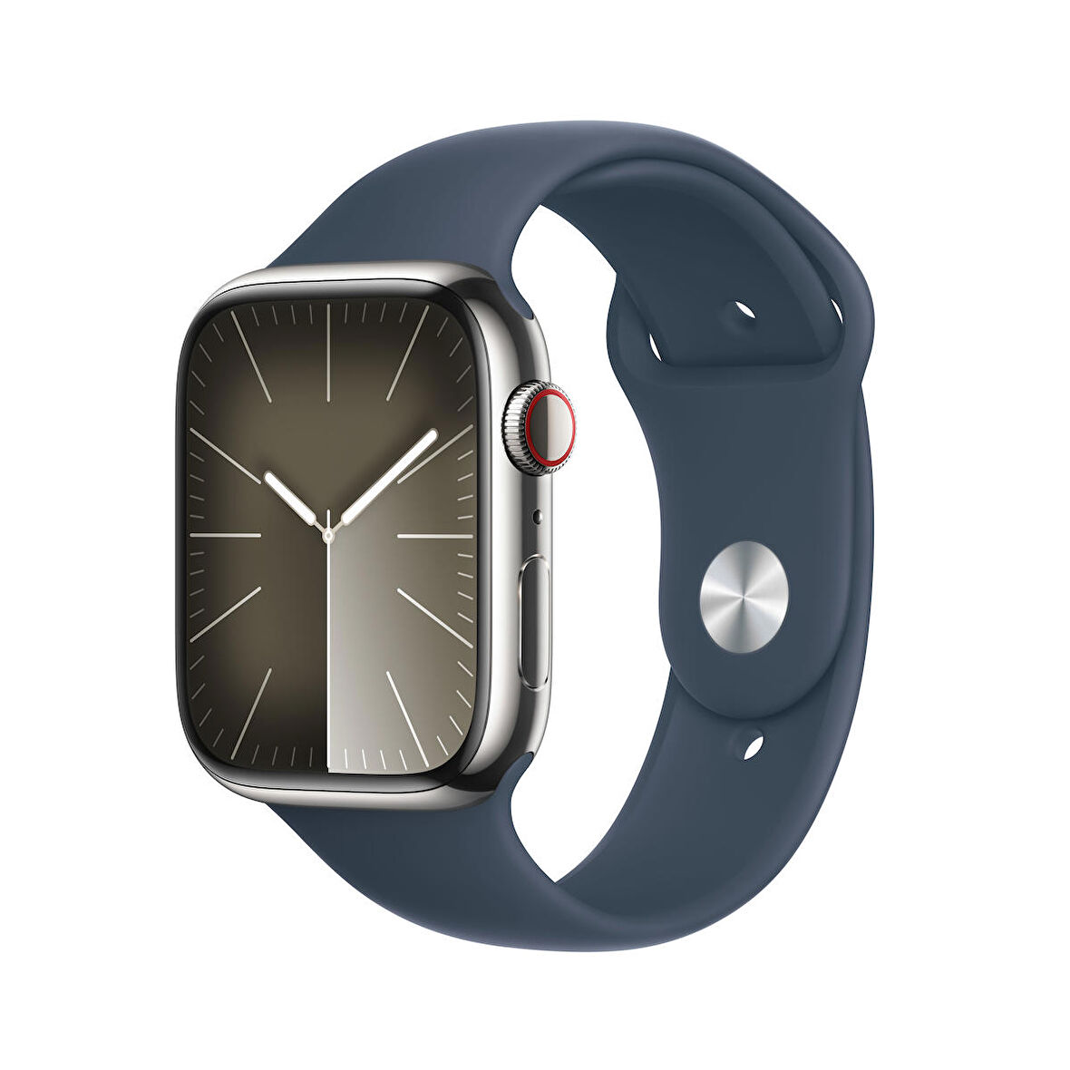 Apple Watch Series 9 GPS + Cellular 45mm Gümüş Çelik Kasa ve Fırtına Mavisi Spor Kordon - M/L - MRMP3TU/A